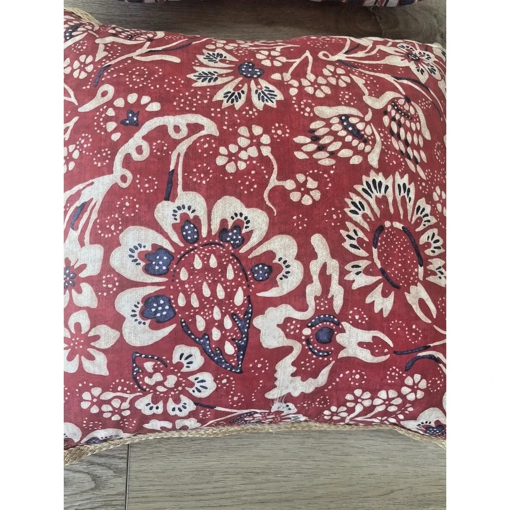 2 Ralph Lauren Pr DECORATIVE PILLOW Down Insert Villa Martine STRIPES Red Floral